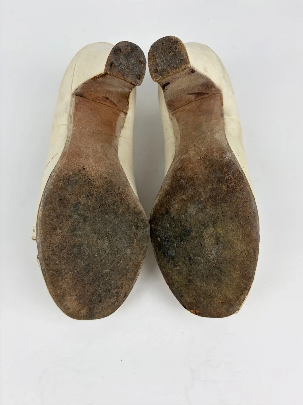VTG 30s 40s Jacqueline Wohl Cream Vintage Peep Toe Cutout Heels